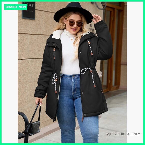 Plus Size Winter Parka Fleece Lined Down Jacket Hooded Puffer Coat - Picture 7 of 7